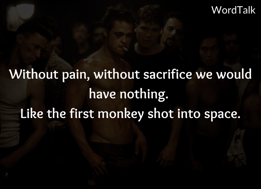 Without pain, without sacrifice we would have nothing. Like the first monkey shot into space.